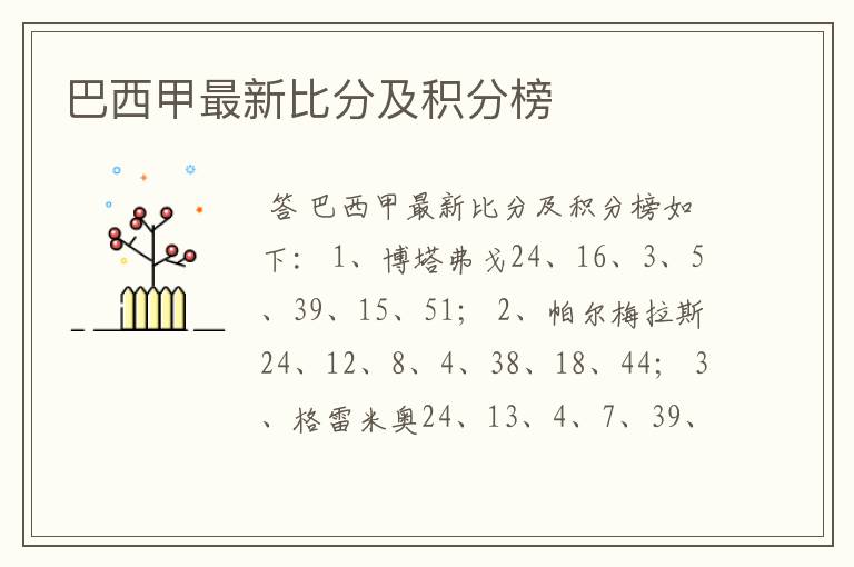 巴西甲最新比分及积分榜