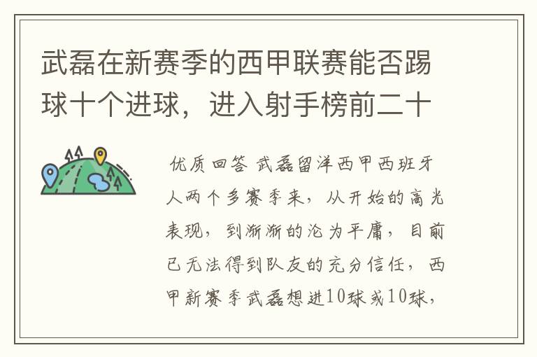 武磊在新赛季的西甲联赛能否踢球十个进球，进入射手榜前二十？