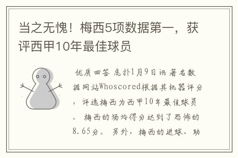 当之无愧！梅西5项数据第一，获评西甲10年最佳球员