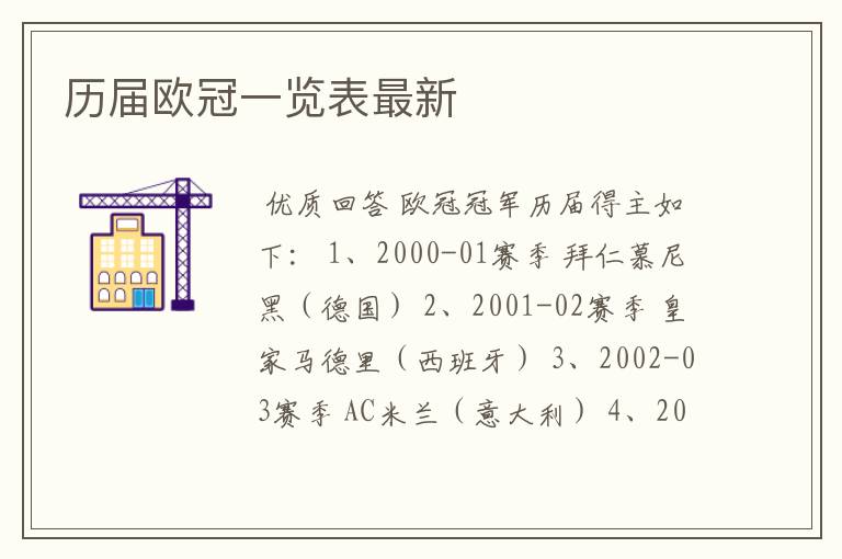 历届欧冠一览表最新