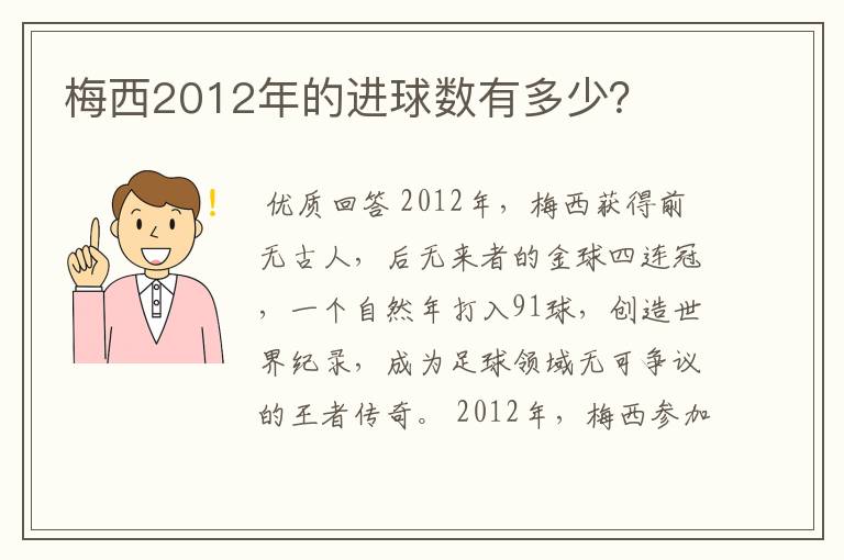 梅西2012年的进球数有多少？