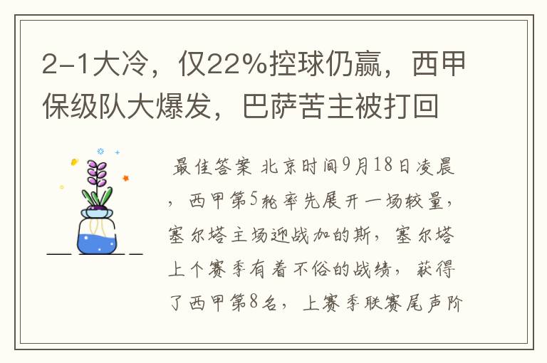 2-1大冷，仅22%控球仍赢，西甲保级队大爆发，巴萨苦主被打回原形