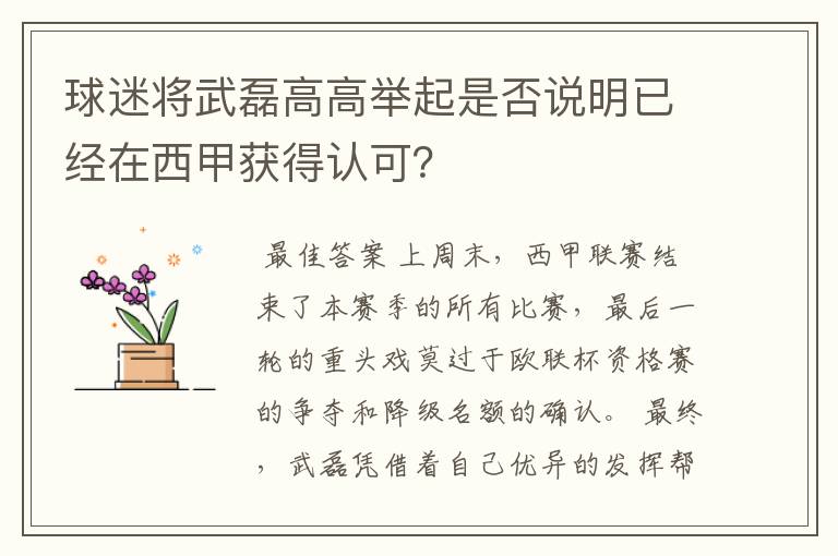 球迷将武磊高高举起是否说明已经在西甲获得认可？