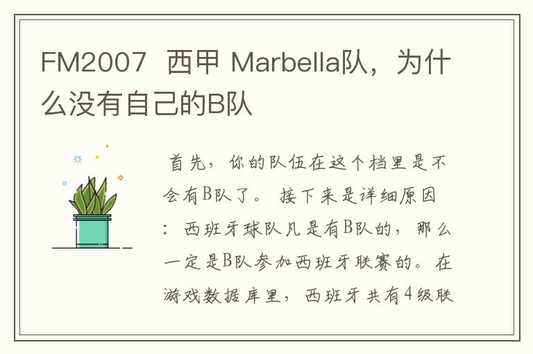 FM2007  西甲 Marbella队，为什么没有自己的B队