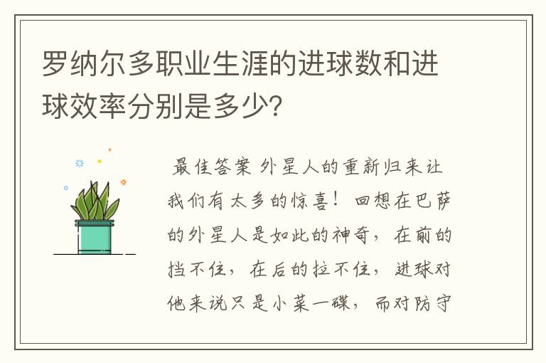 罗纳尔多职业生涯的进球数和进球效率分别是多少？