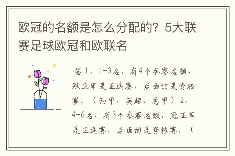 欧冠的名额是怎么分配的？5大联赛足球欧冠和欧联名