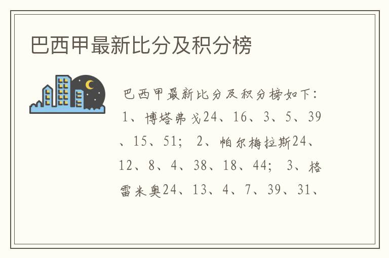 巴西甲最新比分及积分榜