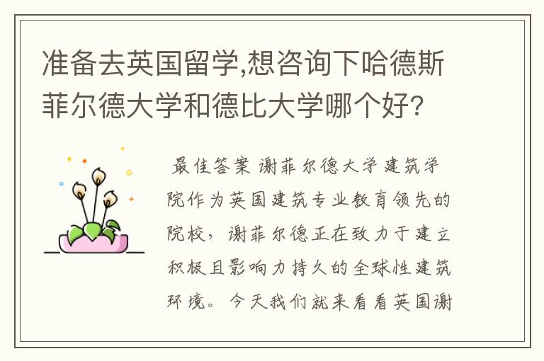 准备去英国留学,想咨询下哈德斯菲尔德大学和德比大学哪个好?