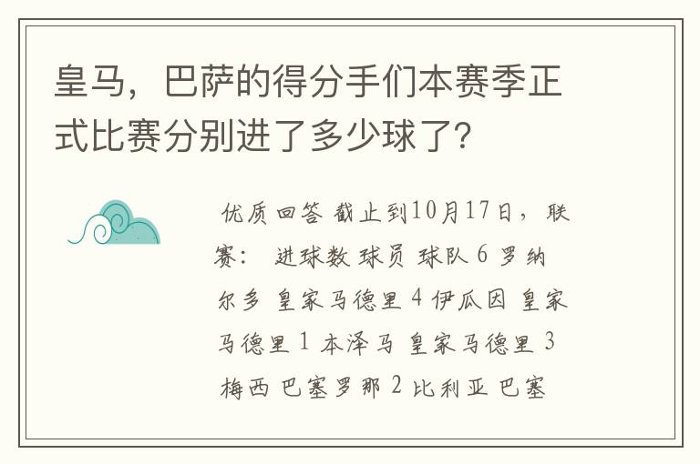 皇马，巴萨的得分手们本赛季正式比赛分别进了多少球了？