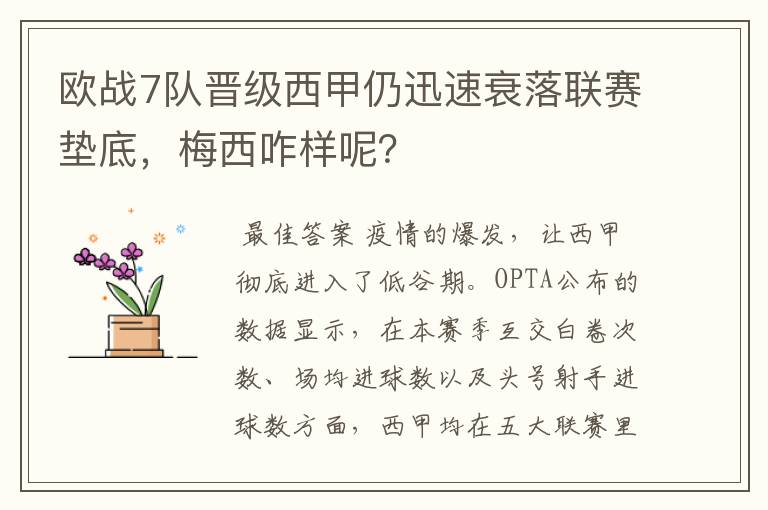 欧战7队晋级西甲仍迅速衰落联赛垫底，梅西咋样呢？