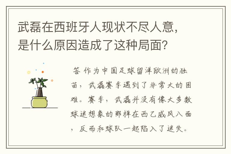 武磊在西班牙人现状不尽人意，是什么原因造成了这种局面？