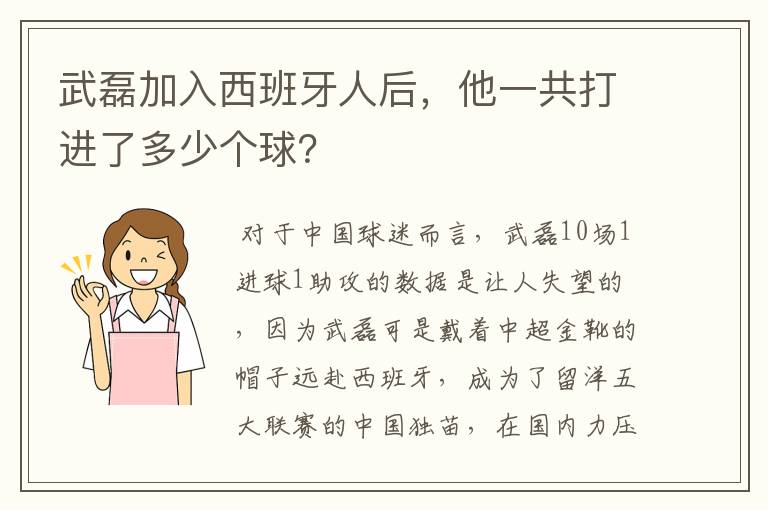 武磊加入西班牙人后，他一共打进了多少个球？