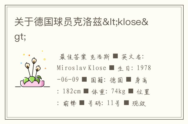 关于德国球员克洛兹<klose>