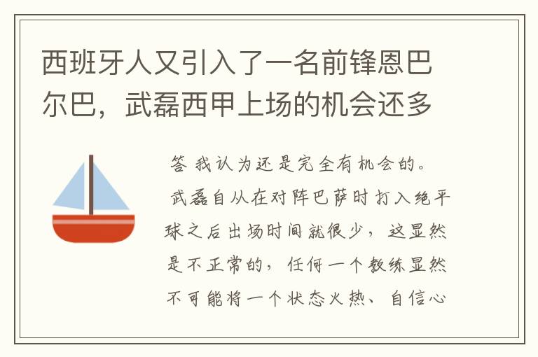 西班牙人又引入了一名前锋恩巴尔巴，武磊西甲上场的机会还多么？