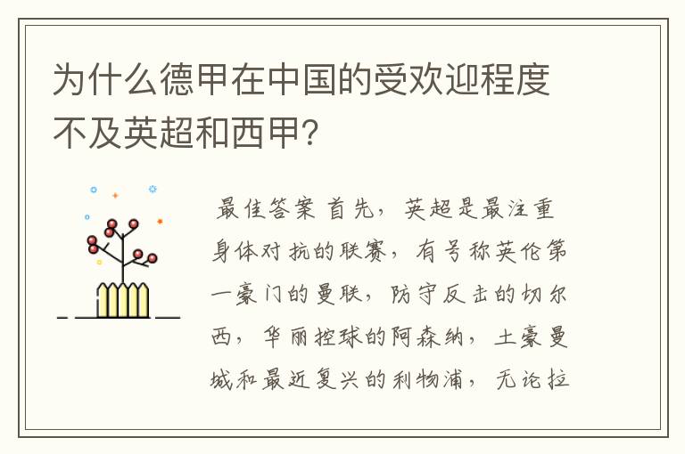 为什么德甲在中国的受欢迎程度不及英超和西甲？