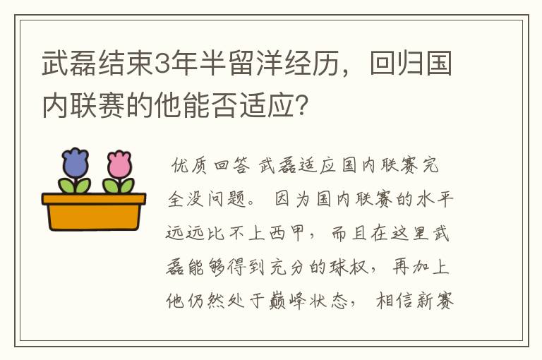 武磊结束3年半留洋经历，回归国内联赛的他能否适应？