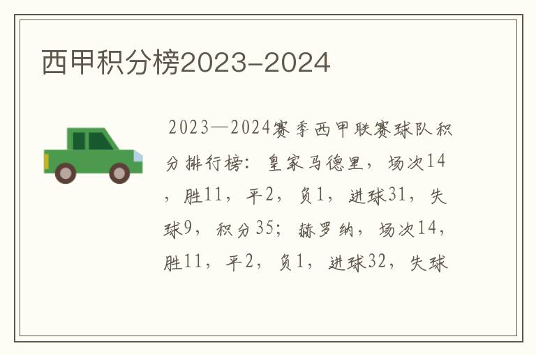 西甲积分榜2023-2024