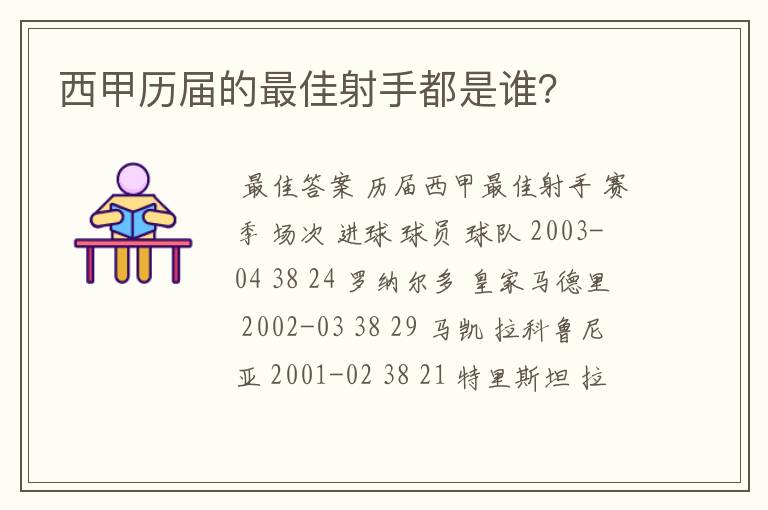 西甲历届的最佳射手都是谁？