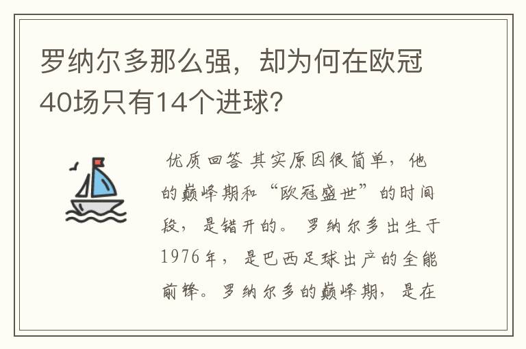 罗纳尔多那么强，却为何在欧冠40场只有14个进球？