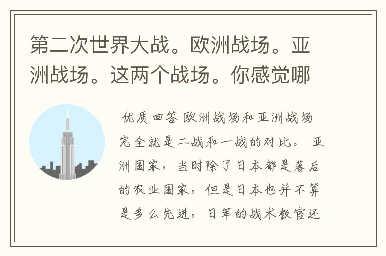 第二次世界大战。欧洲战场。亚洲战场。这两个战场。你感觉哪一个战场打的激烈震撼宏大宏伟？