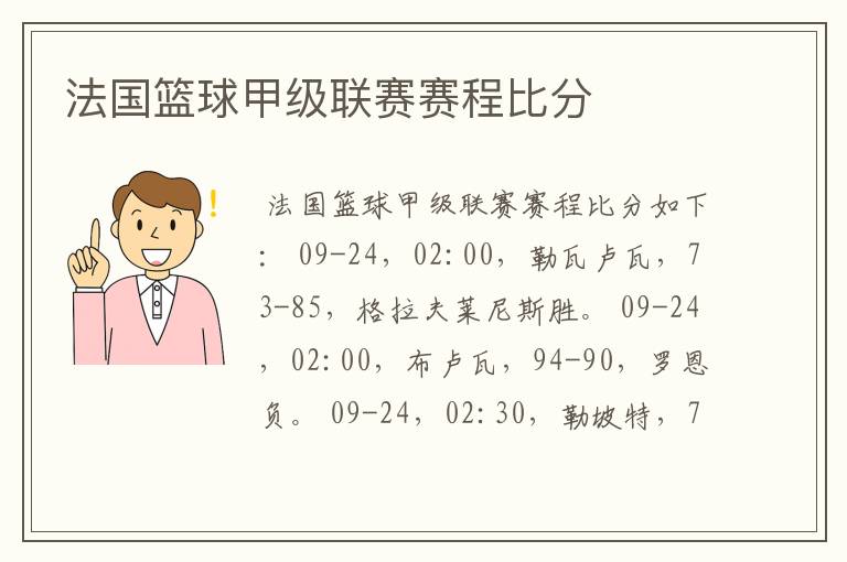 法国篮球甲级联赛赛程比分