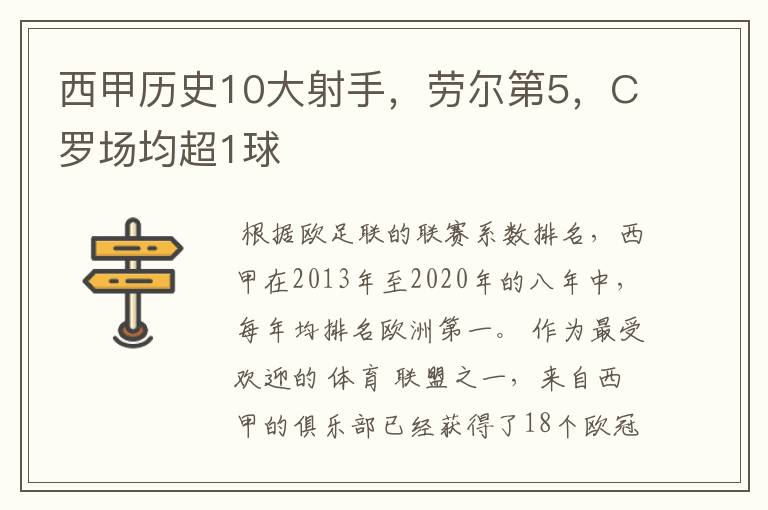 西甲历史10大射手，劳尔第5，C罗场均超1球