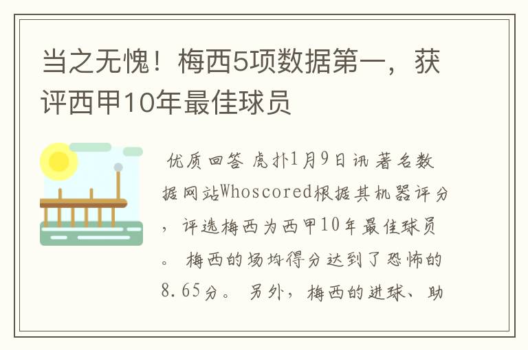 当之无愧！梅西5项数据第一，获评西甲10年最佳球员