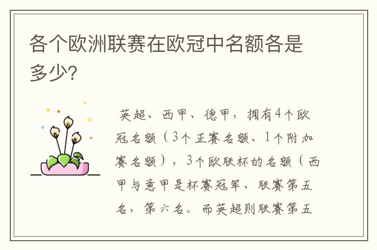 各个欧洲联赛在欧冠中名额各是多少？