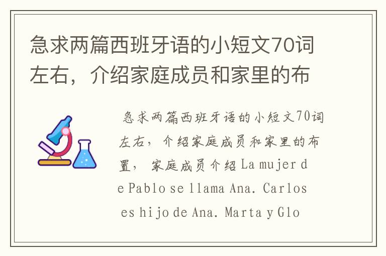 急求两篇西班牙语的小短文70词左右，介绍家庭成员和家里的布置，