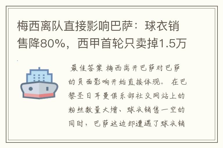 梅西离队直接影响巴萨：球衣销售降80%，西甲首轮只卖掉1.5万球票