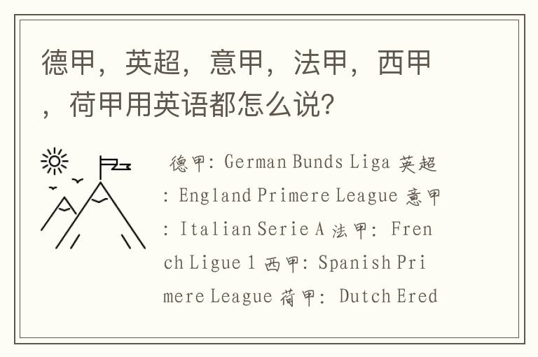 德甲，英超，意甲，法甲，西甲，荷甲用英语都怎么说？