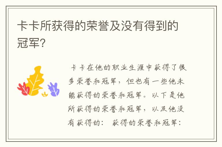 卡卡所获得的荣誉及没有得到的冠军？