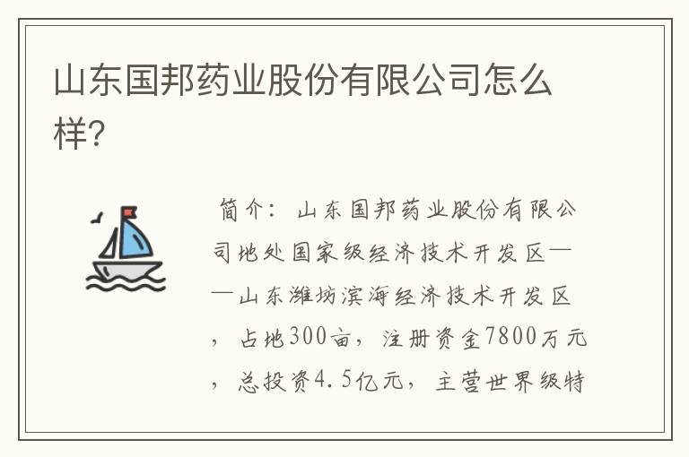 山东国邦药业股份有限公司怎么样？