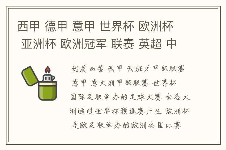 西甲 德甲 意甲 世界杯 欧洲杯 亚洲杯 欧洲冠军 联赛 英超 中超  分别是什么意思啊？