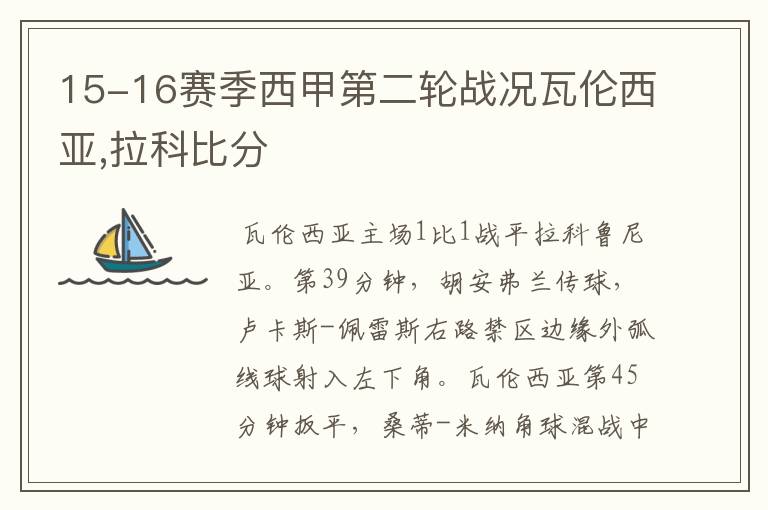 15-16赛季西甲第二轮战况瓦伦西亚,拉科比分