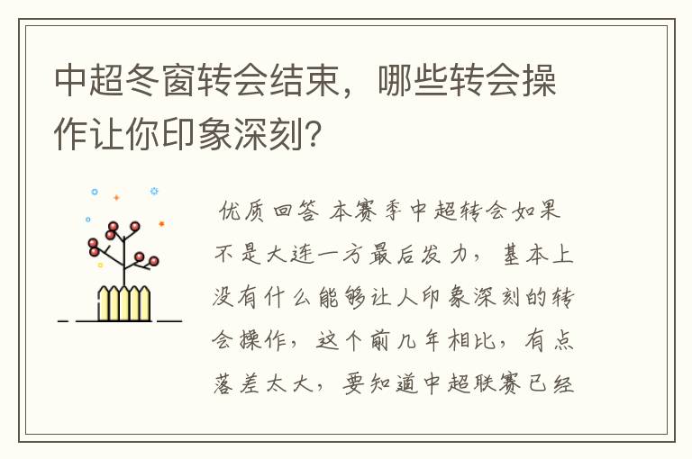 中超冬窗转会结束，哪些转会操作让你印象深刻？