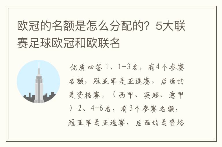 欧冠的名额是怎么分配的？5大联赛足球欧冠和欧联名