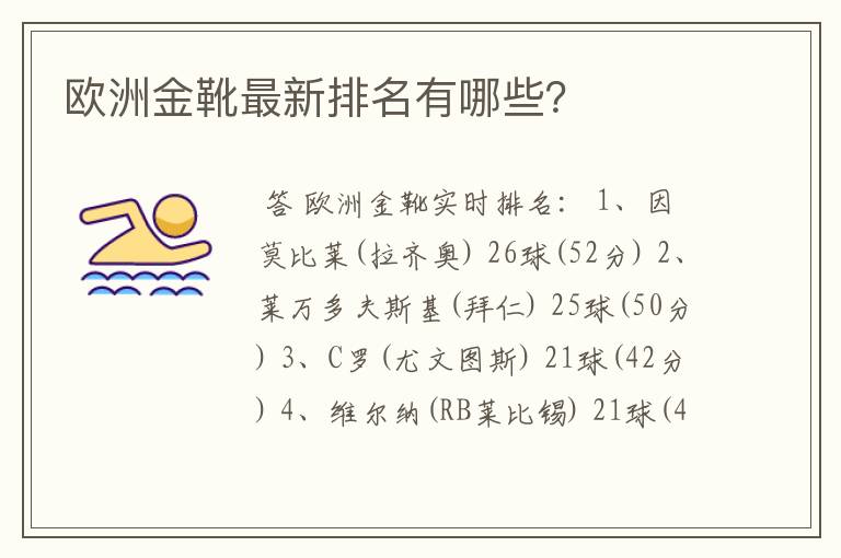 欧洲金靴最新排名有哪些？