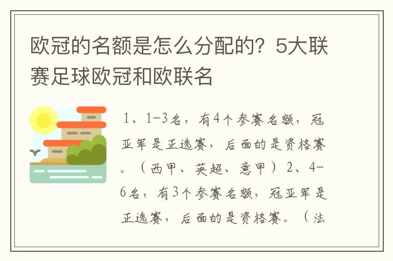 欧冠的名额是怎么分配的？5大联赛足球欧冠和欧联名