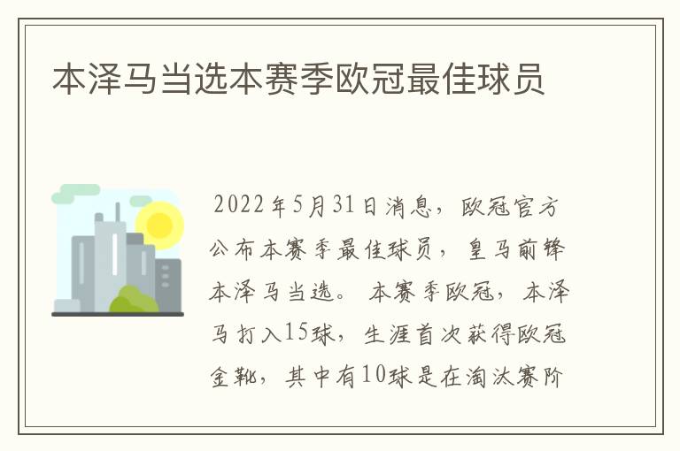 本泽马当选本赛季欧冠最佳球员