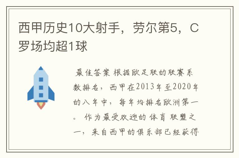 西甲历史10大射手，劳尔第5，C罗场均超1球