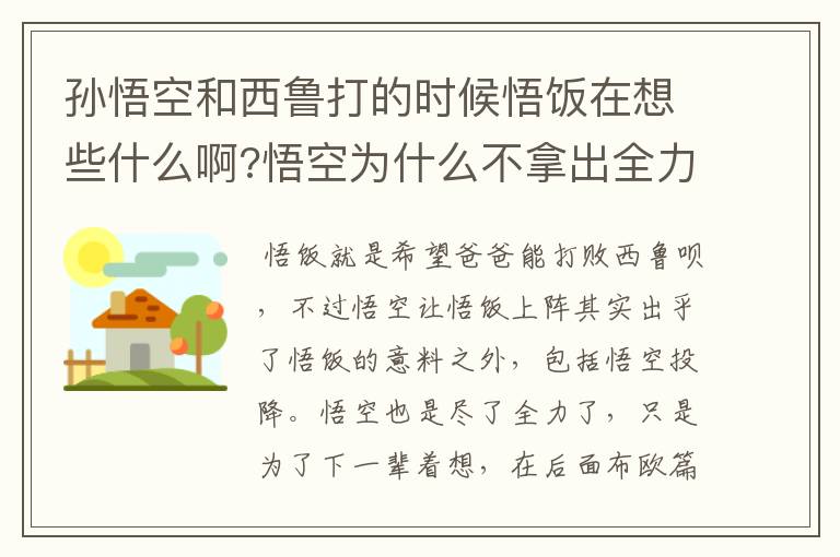 孙悟空和西鲁打的时候悟饭在想些什么啊?悟空为什么不拿出全力来和西鲁打呢?