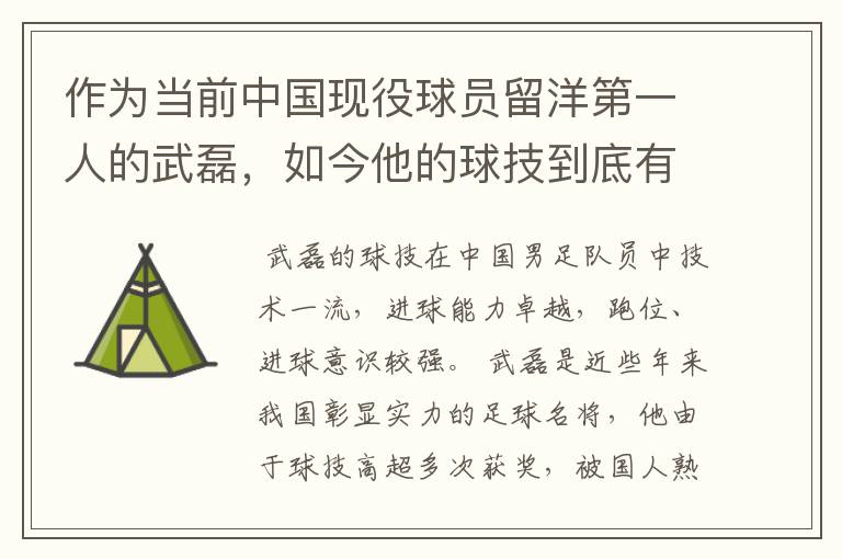 作为当前中国现役球员留洋第一人的武磊，如今他的球技到底有多牛？