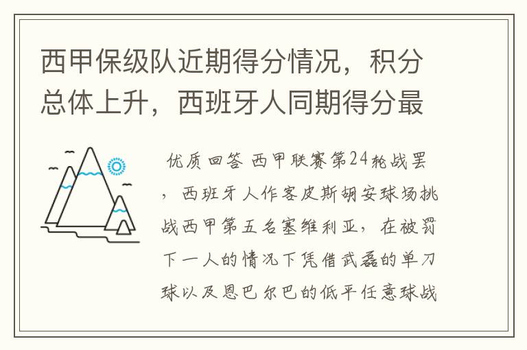 西甲保级队近期得分情况，积分总体上升，西班牙人同期得分最高