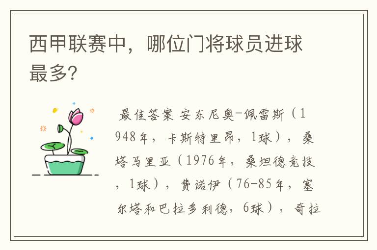 西甲联赛中，哪位门将球员进球最多？