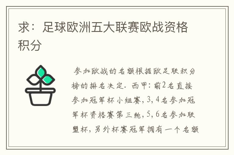 求：足球欧洲五大联赛欧战资格积分