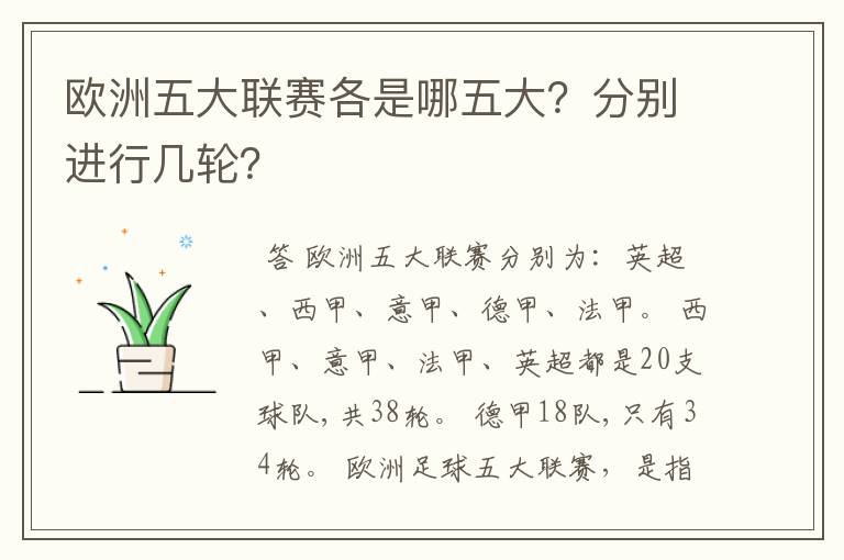 欧洲五大联赛各是哪五大？分别进行几轮？