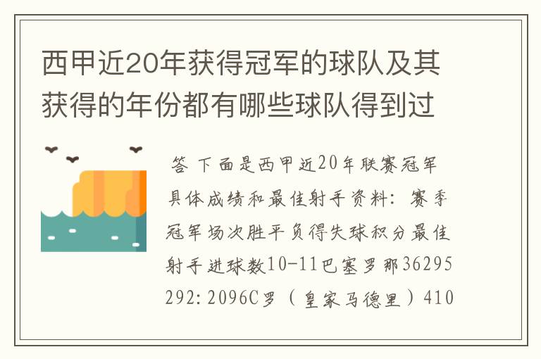 西甲近20年获得冠军的球队及其获得的年份都有哪些球队得到过意大利