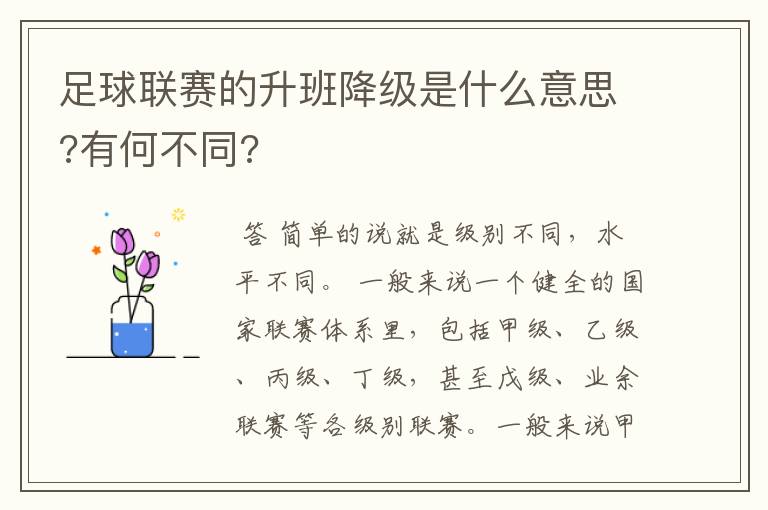 足球联赛的升班降级是什么意思?有何不同?