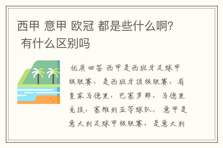 西甲 意甲 欧冠 都是些什么啊？ 有什么区别吗